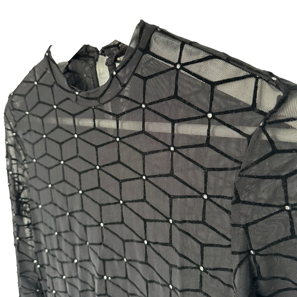 NWOT SHEIN SXY MOCK NECK GLITTER  DOT GEO MESH DRESS SHEER BLACK SIZE SMALL - Picture 11 of 12